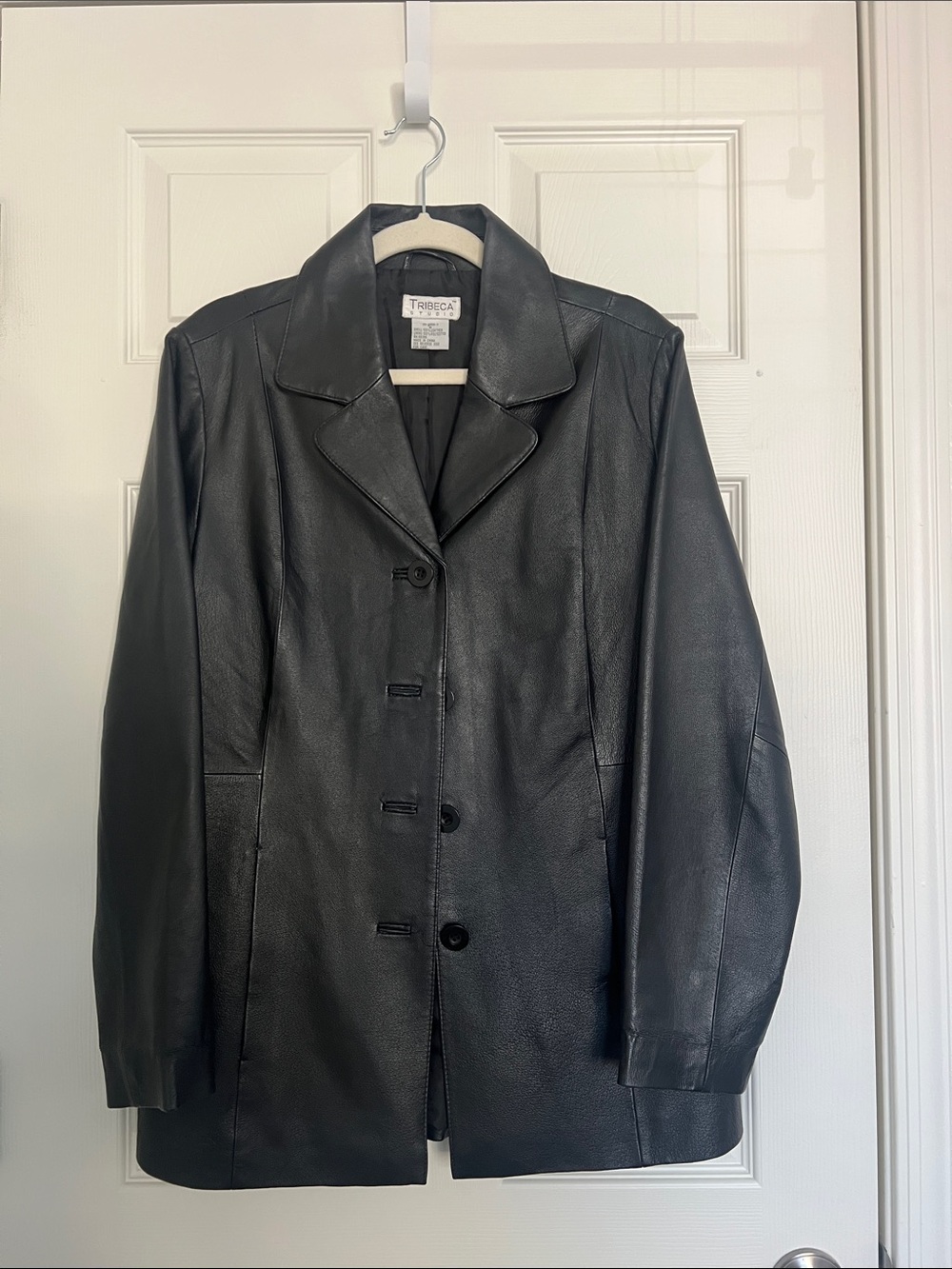 VINTAGE Tribeca studio Women’s Black Leather Button-Front Jacket size M
